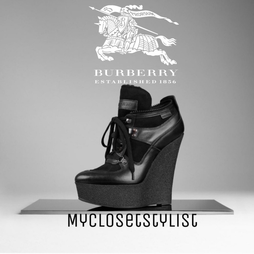 BURBERRY SHEARLING Wedges Booties Black Trainers 8